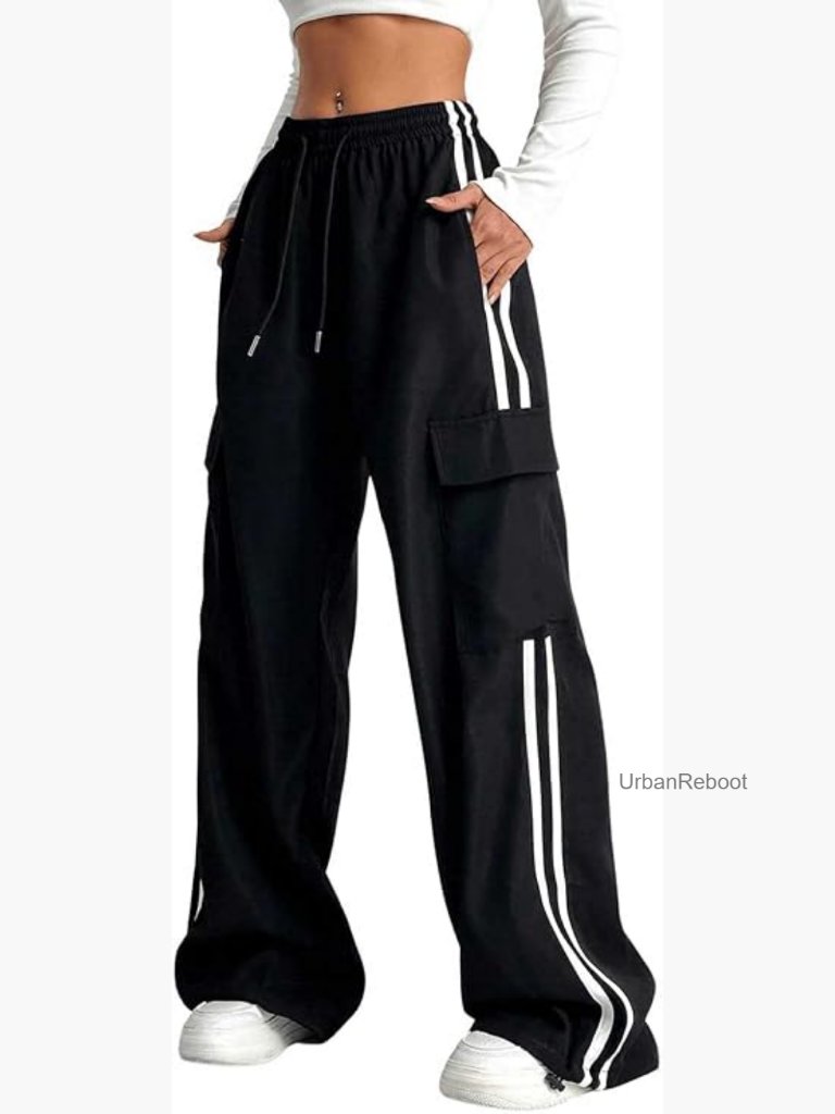 Wide Leg Track Pants Joggers Cargo Pockets Athletic Streetwear